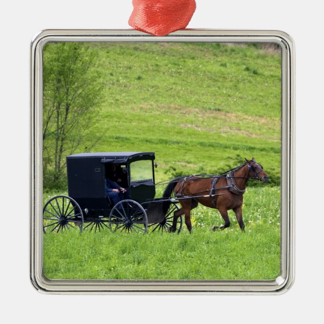 Amish horse and buggy near Berlin, Ohio. Metal Ornament (Front)