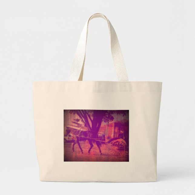 amish horse and buggy pink grunge look large tote bag (Front)
