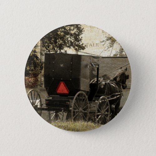 Amish Horse and Buggy Sepia Postcard Digital Art Button