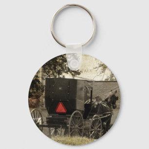 Amish Horse and Buggy Sepia Postcard Digital Art Keychain