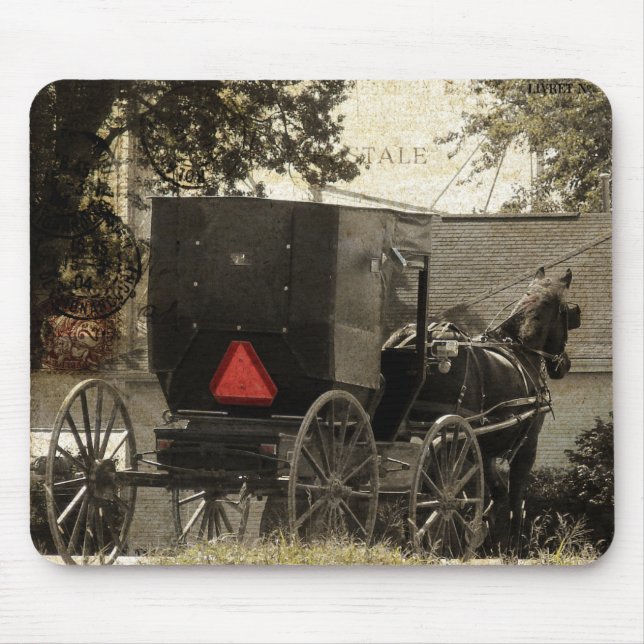 Amish Horse and Buggy Sepia Postcard Digital Art Mouse Pad (Front)