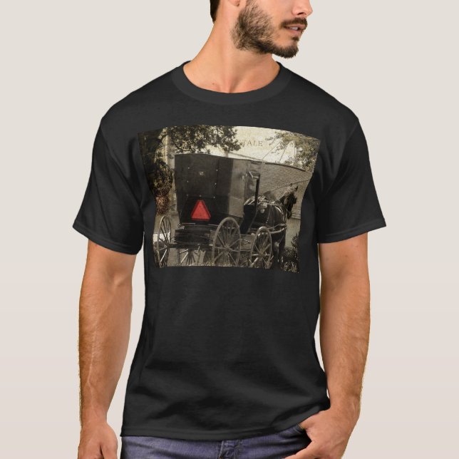Amish Horse and Buggy Sepia Postcard Digital Art T-Shirt (Front)