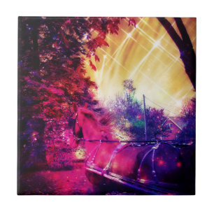 Amish Horse and Buggy, Space Edit Ceramic Tile