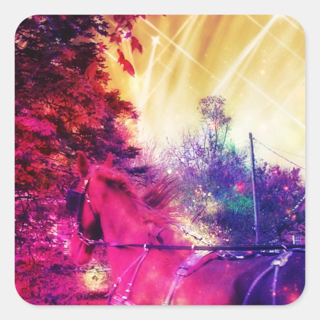 Amish Horse and Buggy, Space Edit Square Sticker (Front)