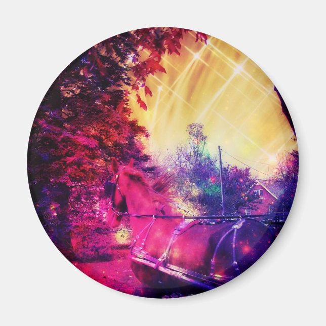 Amish Horse and Buggy Trippy Colorful Digital Art Magnet (Front)