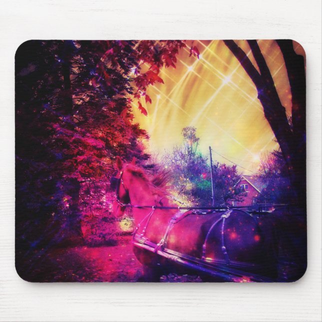Amish Horse and Buggy Trippy Colorful Digital Art Mouse Pad (Front)