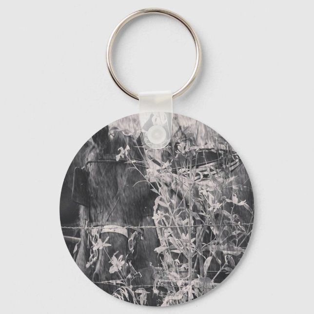 Amish Horse in Black and White Grunge Keychain (Front)