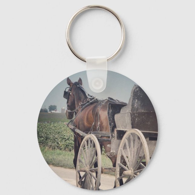 Amish Horse Passing The Photographer Keychain (Front)