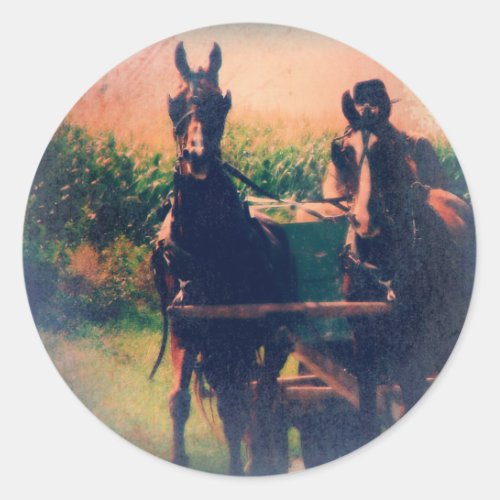 Amish Horse Team Classic Round Sticker