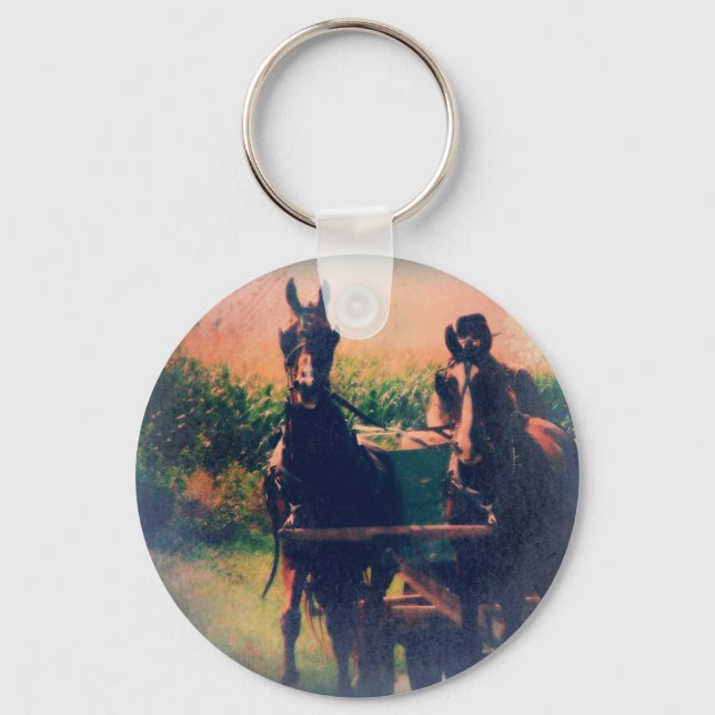 Amish Horse Team Keychain (Front)