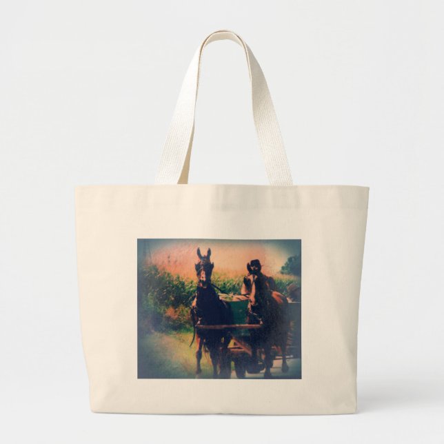 Amish Horse Team Large Tote Bag (Front)