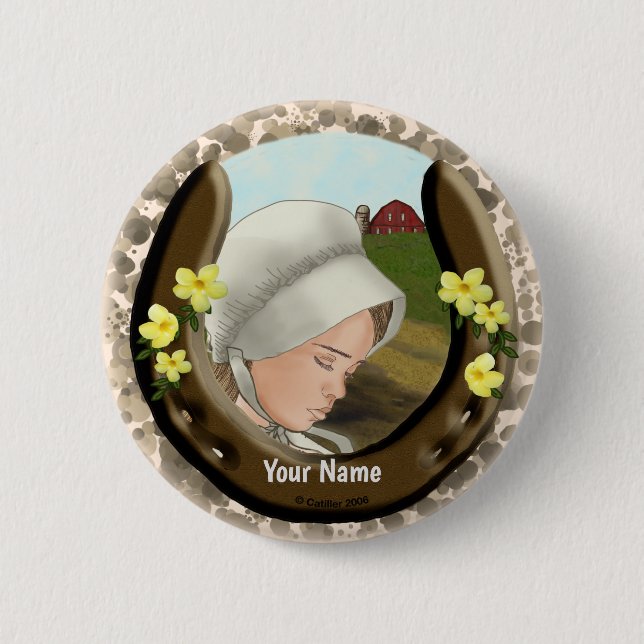 Amish Horseshoe Girl  Button (Front)
