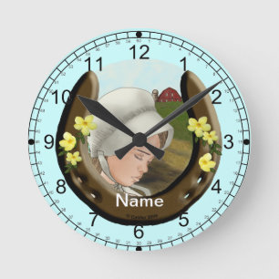 Amish Horseshoe Girl Round Clock