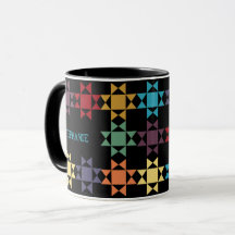 Amish Quilt Bright Colors on Black Personalized Mug