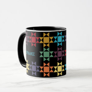Amish Quilt Bright Colors on Black Personalized Mug