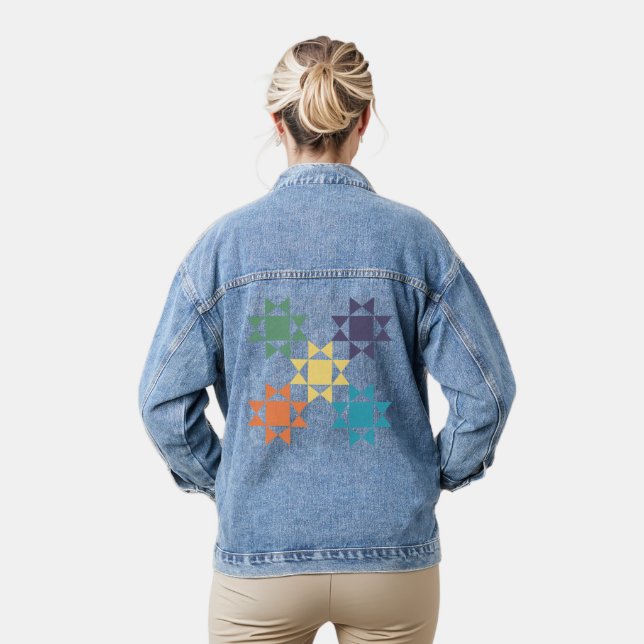 Amish Quilt Graphic Custom Message Personalized Denim Jacket (Model)