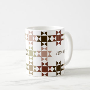Amish Quilt Neutral Colors Personalized Coffee Mug