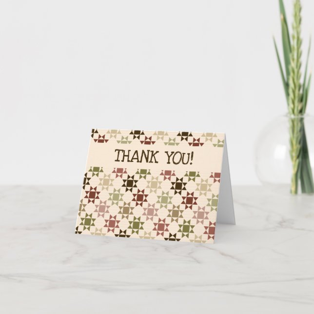 Amish Quilt Patterned Custom Message Letterpress Thank You Card (Front)