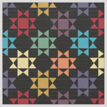 Amish Quilt Print Bright Colors on Black Patterned Fabric
