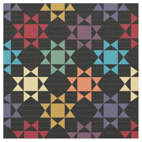 Amish Quilt Print Bright Colors on Black Patterned Fabric