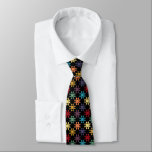 Amish Quilt Print Bright Colors on Black Patterned Neck Tie<br><div class="desc">This men's necktie is patterned to look like an Amish quilt with an Ohio Star quilt block print in red,  purple,  blue,  yellow,  gold,  orange and green set against a black background.</div>