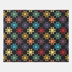 Amish Quilt Print Bright Colors on Black Patterned Rug