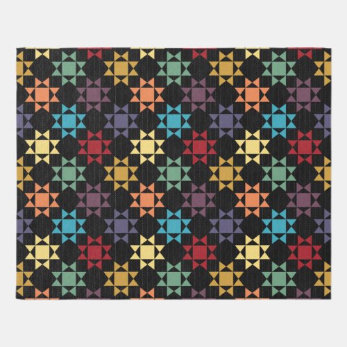 Amish Quilt Print Bright Colors on Black Patterned Rug