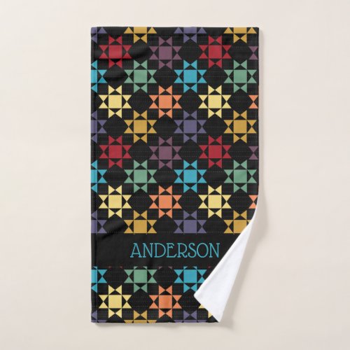 Amish Quilt Print Bright Colors Personalized Hand Towel