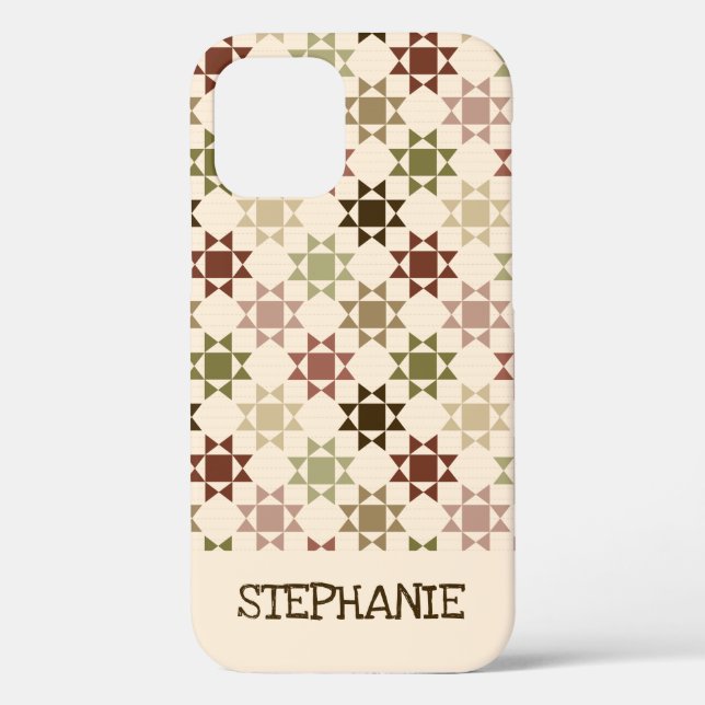 Amish Quilt Print Cream, Brown Personalized Case-Mate iPhone Case (Back)