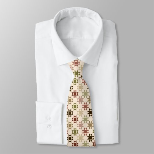 Amish Quilt Print Cream Neutral Patterned Neck Tie