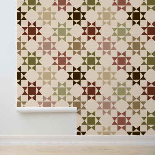 Amish Quilt Print Neutral Colors on Cream Wallpaper