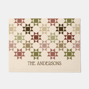 Amish Quilt Print Neutral Colors Personalized Doormat