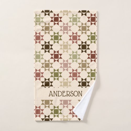 Amish Quilt Print Neutral Colors Personalized Hand Towel