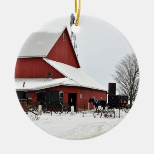 Amish Red Barn Christmas Ornament