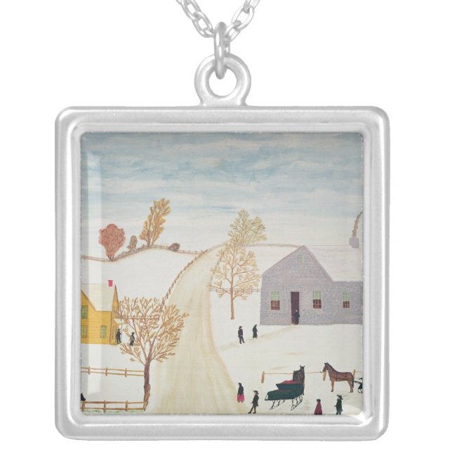 Amish Village Silver Plated Necklace (Front)