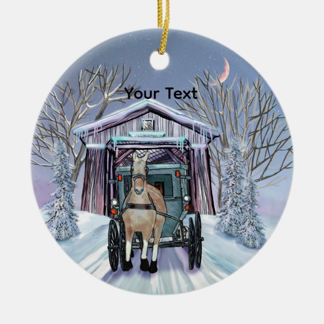 Amish Winter Covered Bridge  Ceramic Ornament (Front)