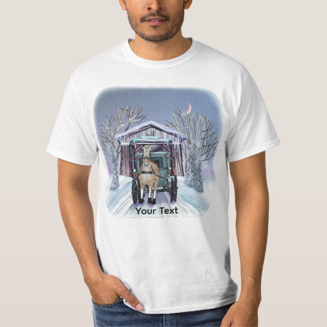 Amish Winter Covered Bridge  T-Shirt (Front)