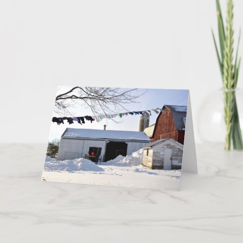 Amish Winter Laundry Scene Card