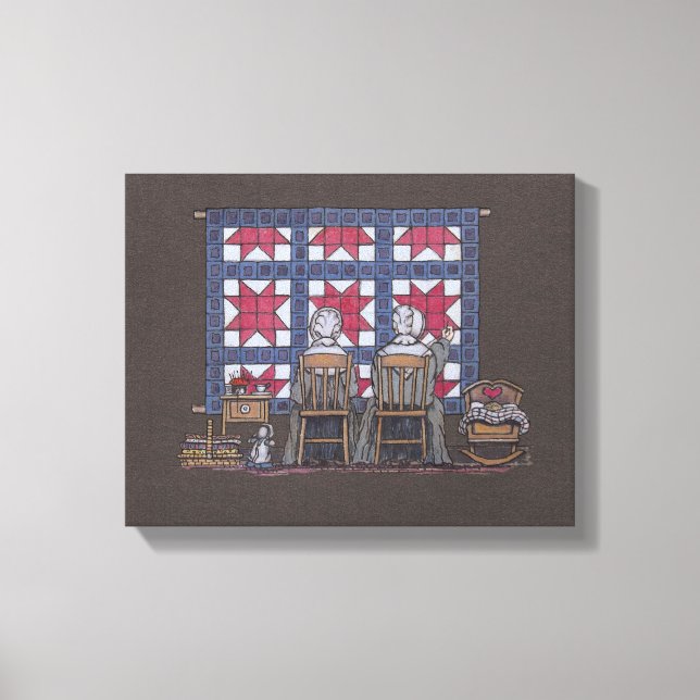 Amish Women Quilting Canvas Print (Front)