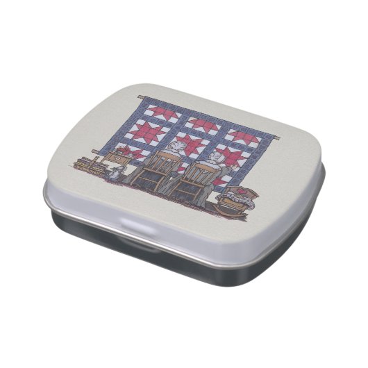Amish Women Quilting Jelly Belly Candy Tin (Side)