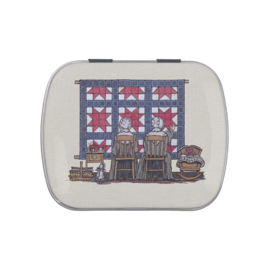 Amish Women Quilting Jelly Belly Candy Tin (Top)