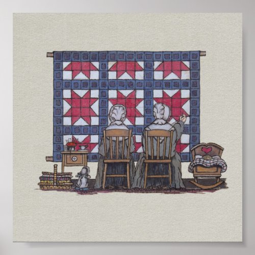 Amish Women Quilting Poster