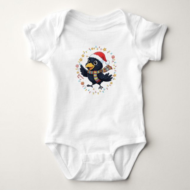 AMITA | Cheerful Crow - Holiday Lights Baby Bodysuit (Front)