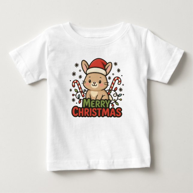 AMITA | Cute Bunny Merry Christmas Baby T-Shirt (Front)
