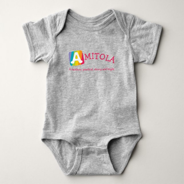 Amitola unisex rainbow baby name meaning baby bodysuit (Front)