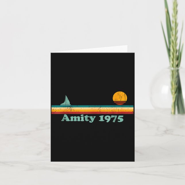 Amity 1975 Retro Sailboat And Sunset Design Idea  Card (Front)