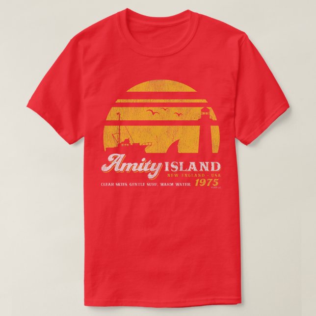 Amity Island Sunset Worn Out Universal UCS LLC T-Shirt (Design Front)