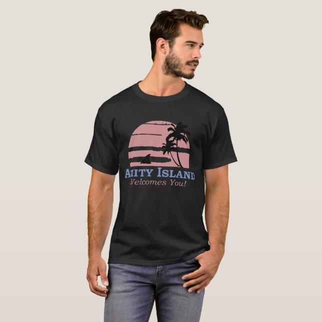 Amity Island Welcomes You Jaws Retro Movie 70s 80s T-Shirt (Front Full)