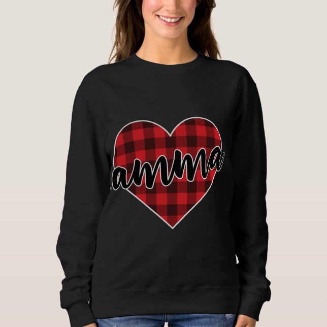 Amma Buffalo Plaid Heart Cozy Christmas Winter Pat Sweatshirt (Front)