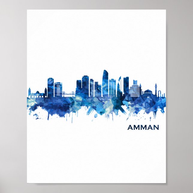 Amman Jordan Skyline Blue Poster (Front)